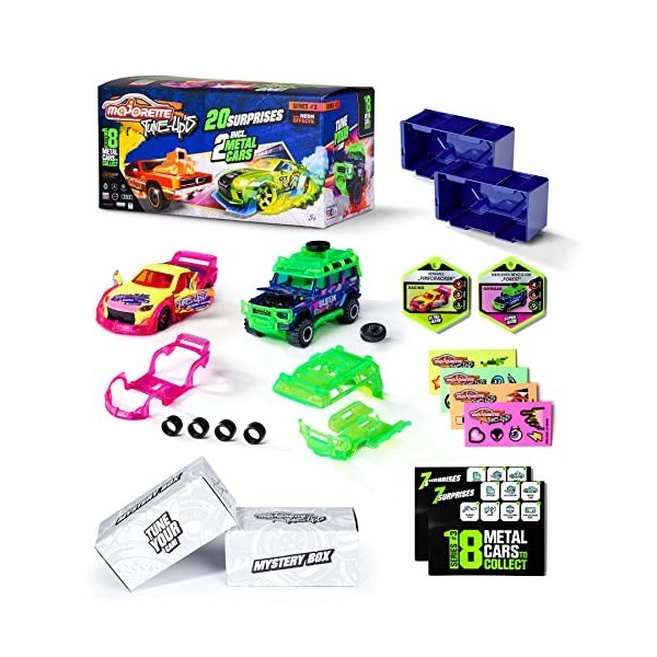 Majorette 212051019 - Jeu de 3 Mix & Match 20 Pièces Neon Tune Up 3 Jeu avec 20 Surprises, Disponible 18 Véhicules Tune Up di