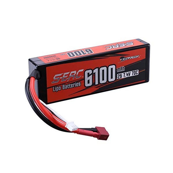 SUNPADOW Batterie Lipo 7,4 V 2S 6100 mAh 70 C avec prise Deans T pour véhicules RC 1/8 et 1/10 RC Véhicules Voiture Camion RC