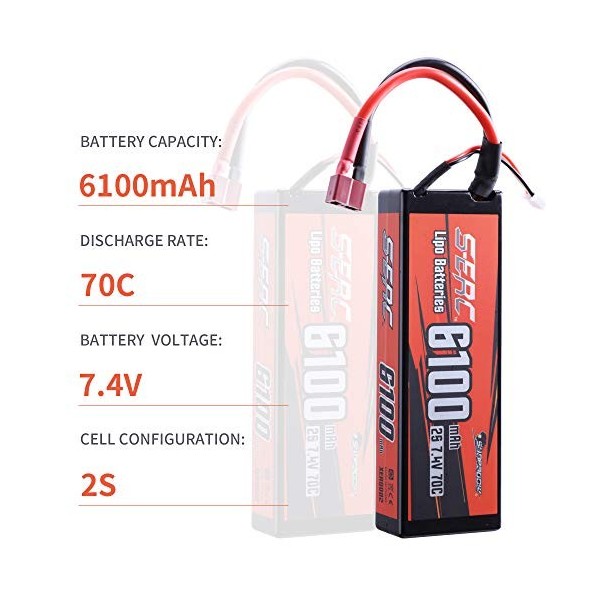 SUNPADOW Batterie Lipo 7,4 V 2S 6100 mAh 70 C avec prise Deans T pour véhicules RC 1/8 et 1/10 RC Véhicules Voiture Camion RC