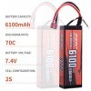 SUNPADOW Batterie Lipo 7,4 V 2S 6100 mAh 70 C avec prise Deans T pour véhicules RC 1/8 et 1/10 RC Véhicules Voiture Camion RC