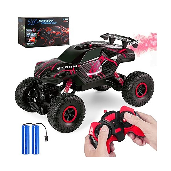 Herefun Voiture Telecommandé, 2.4GHz RC Voiture avec Lumière LED, Voitures Radiocommandées, 4WD Haute Vitesse RC Off Road Voi