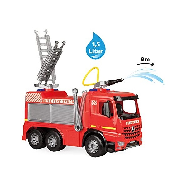 LENA- Feuerwehr GIGA Trucks Arocs, Camion de Pompiers géant denviron 66 cm, avec réservoir de 1,5 litres et Canon à Eau jusq