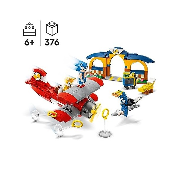 LEGO 76991 Sonic the Hedgehog L’avion Tornado et lAtelier de Tails, Jeu à Construire avec 4 Figurines de Personnages, dont u