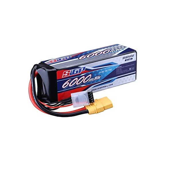 SIGP 4S Batterie Lipo 14,8 V 6000mAh 70C avec XT90 pour véhicules radiocommandés, Voiture, Camion, réservoir, Bateau, Course