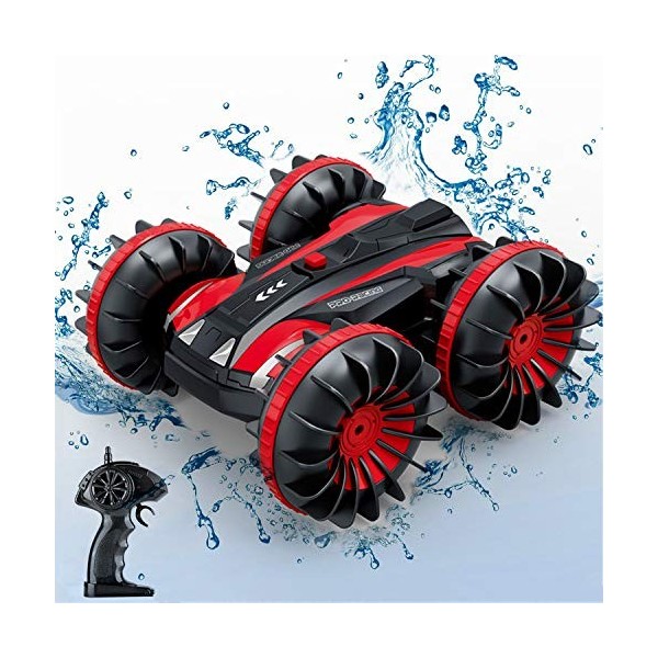 XIAOKEKE RC/Bateau pour Garçons Filles 2.4 Ghz Amphibie Camion Radiocommandé Véhicules De Course Cascadeurs 4WD Étanche Téléc