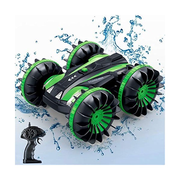 XIAOKEKE RC/Bateau pour Garçons Filles 2.4 Ghz Amphibie Camion Radiocommandé Véhicules De Course Cascadeurs 4WD Étanche Téléc