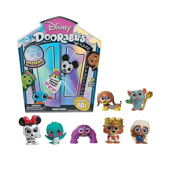 DOORABLES Disney, Coffret Multi Peek avec 5, 6 ou 7 Figurines Surprises, Nouvelle série Disney 100, 80 Personnages à Collecti