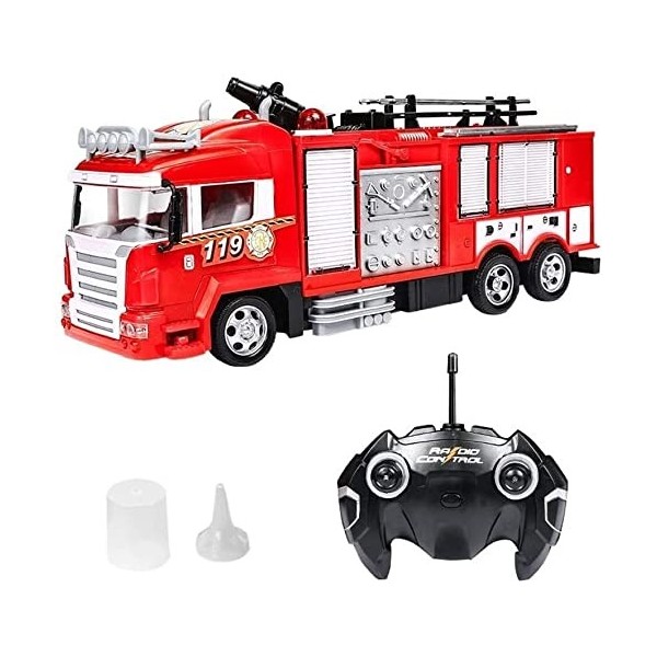 UimimiU Camion de pompiers à jet deau RC 4 canaux jouet 2.4G radiocommandé grande télécommande électrique simulation de pulv