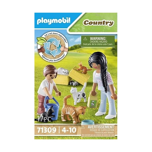 Playmobil 71309 Famille de Chats avec Femme et Enfant - La Vie à la Ferme - Découvrir lagriculture - La Gamme Ferme est fabr