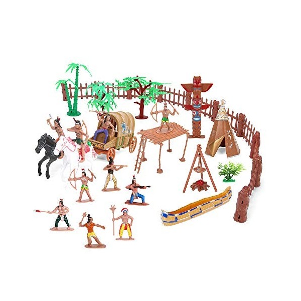 Wild West Cowboys et Indiens - Lot de 77 jouets éducatifs - Seau dIndiens amérindiens - Figurines daction et accessoires po