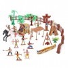 Wild West Cowboys et Indiens - Lot de 77 jouets éducatifs - Seau dIndiens amérindiens - Figurines daction et accessoires po