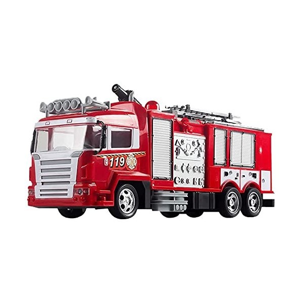 UimimiU Camion de secours à télécommande 2.4G Camion de sauvetage de moteur de pompiers RC 360 ° Tourner à eau rotative Véhic