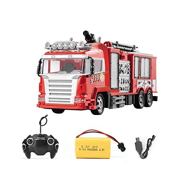 BUNCC RC Camion De Pompier Jouets pour Enfants Mélange Grue Jet deau Ingénierie Camion Télécommande Dump Voiture Enfants Cad