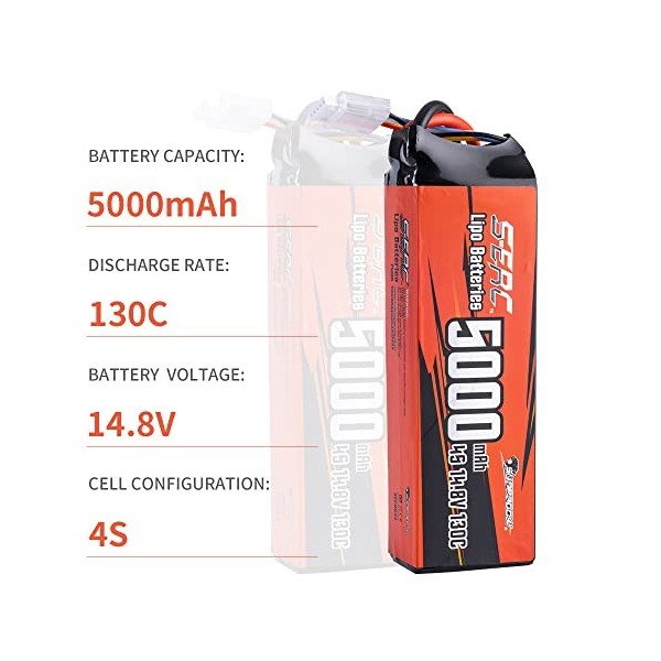 SUNPADOW Batterie Lipo 130C 5000 mAh 4S 14,8 V avec EC5 pour voiture RC Buggy Véhicules Voiture, Camion, Réservoir Bateau, Co