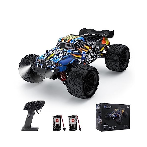 Rhybor Voiture Telecommandé 40 Km/h 1:16 RC Monster Truck 2.4 GHz Voiture Radiocommandée RC Buggy Car 4WD Deux Piles 40 Minut