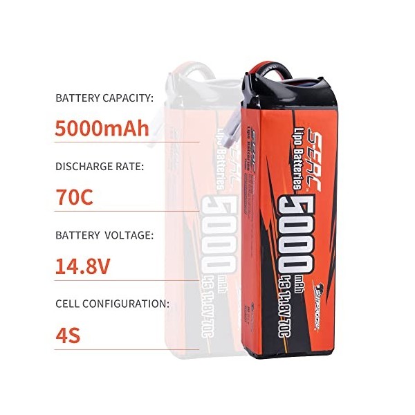 SUNPADOW 5000 mAh 4S 14,8 V Batterie Lipo 70C avec EC5 pour RC Buggy Véhicules Voiture, Camion, Réservoir Bateau, Course Lois