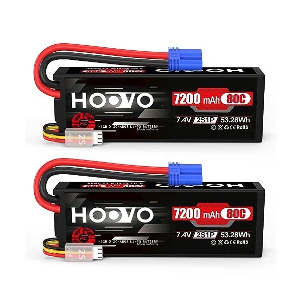 HOOVO 2S Batterie LiPo 7,4V 7200mAh 80C RC Batterie Étui Rigide avec Prise EC5 Batterie de Remplacement pour Voiture RC Camio