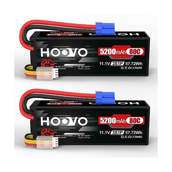 HOOVO 11,1V Lipo Batterie 3S 5200mAh 80C Boîtier Rigide Batterie RC Batteries avec Connecteur EC5 pour RC Échelle Hélicoptère