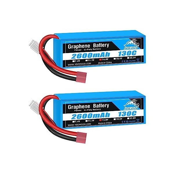 Yowoo 2 Pack RC LiPo Batterie 4S 2600mAh 130C 14.8V Graphène Batterie avec Deans T Plug pour RC Evader BX Voiture Camion Trug