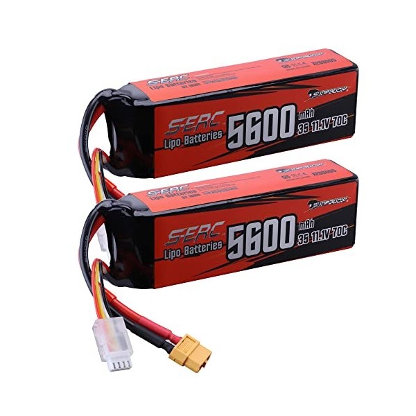 Sunpadow Batterie LiPo 11,1 V 3S 5600 mAh 70 C avec connecteur XT60 pour véhicules RC - Pour véhicules RC - Réservoir de cami