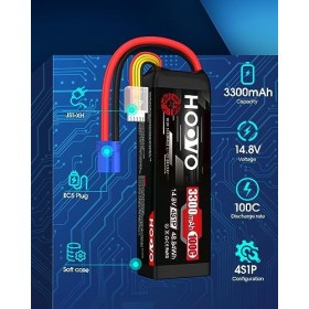 HOOVO Lot de 2 batteries RC 100 C 14,8 V 3300 mAh 4S avec fiche EC5 pour RC voiture, bateau, camion, truggy RC Hobby