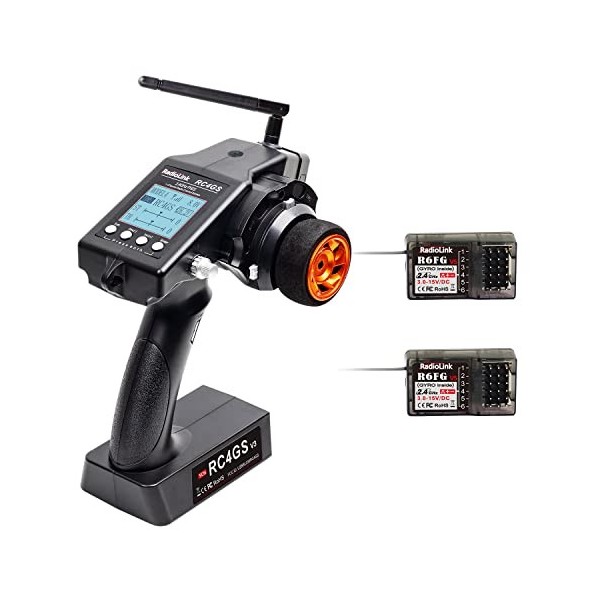 Radiolink RC4GS V3 Emetteur RC 7 Canaux 2.4GHz avec 2 Récepteurs R6FG, Gyro Télémétrie Intégrée, Double Mix Programmable pour