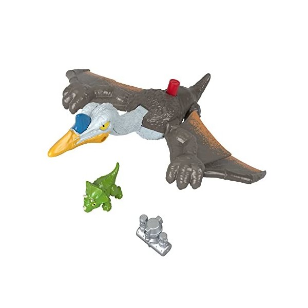 Imaginext Le Monde D’Après Coffret Quetzalcoatlus, Figurines Dinosaure avec Battement D’Ailes, Tricératops Et Accessoire, Jou