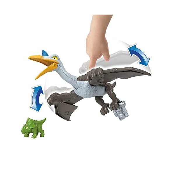 Imaginext Le Monde D’Après Coffret Quetzalcoatlus, Figurines Dinosaure avec Battement D’Ailes, Tricératops Et Accessoire, Jou