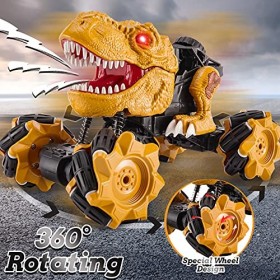 BUYGER Dinosaure Telecommandé Voiture Enfant Jouet, 4WD RC Camion 2.4GHz Véhicule Hors Route Radiocommandé, 2 Piles Rechargea