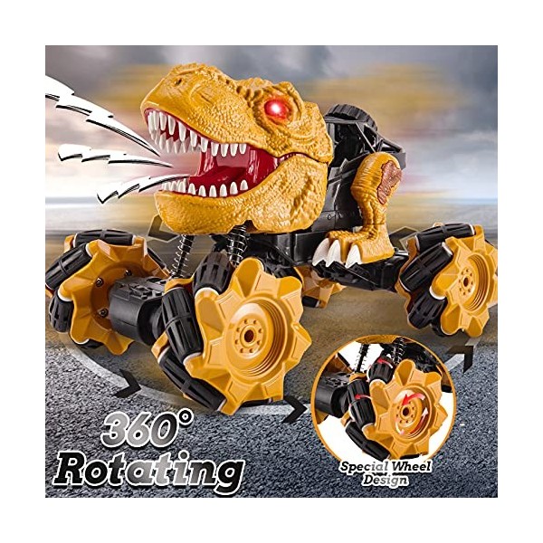 BUYGER Dinosaure Telecommandé Voiture Enfant Jouet, 4WD RC Camion 2.4GHz Véhicule Hors Route Radiocommandé, 2 Piles Rechargea