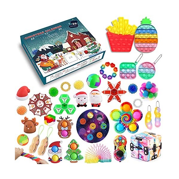 Fidget Advent Calendar 2021 Pop Toy Pack,24 Day Christmas Countdown Calendar Sensory Stress Relief Toys Pack,Surprise Xmas Gi