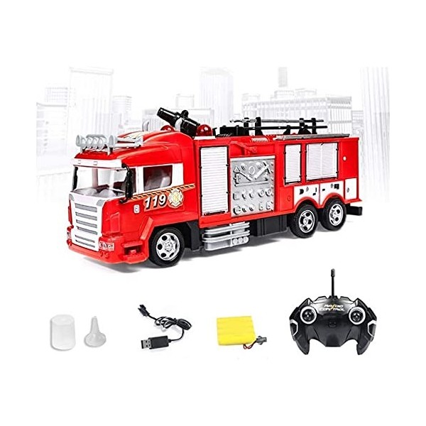 Darenbp Jouet télécommandé pour garçons RC incendie moteur sauvetage télécommande camion de pompiers pousse des sons de trava