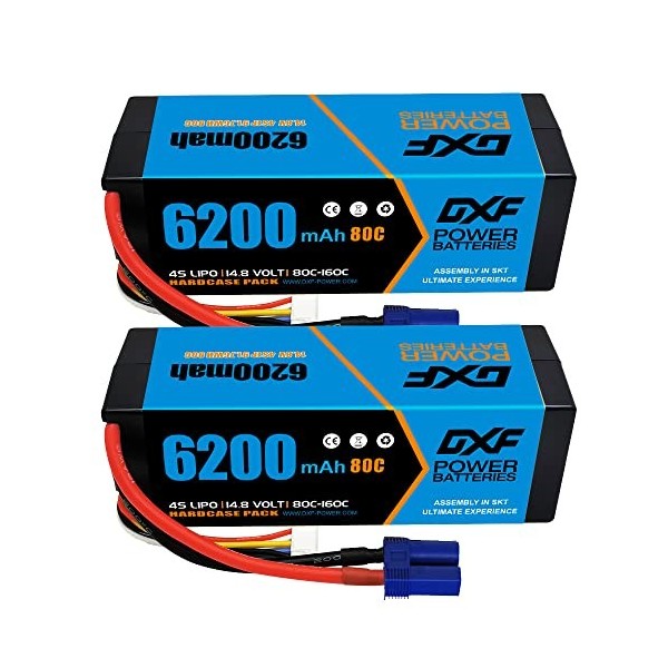 DXF 4S Lipo Batterie 6200mAh 14,8V 80C 4S Coque Dure Batterie avec connecteur EC5 pour FPV Racing Drones Vélo de Route Quadco