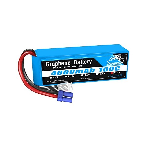 Yowoo 6S 22.2V 100C 4000mAh Batteries Graphène avec EC5 Plug Lipo Batterie pour RC Avion Hélicoptère Quadcopter Voiture Camio