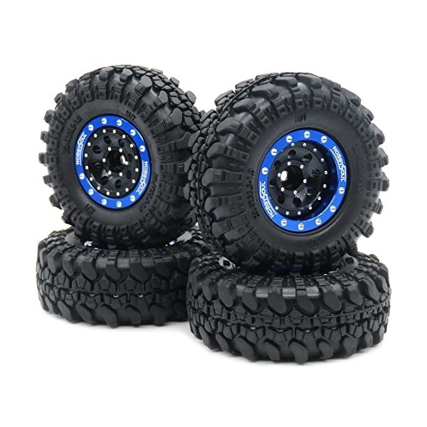 HOBBYSOUL Roues et pneus Beadlock RC 1.0 réglables décalés, pneus et roues SCX24 bleu argenté pour 1:24 RC Crawler Axial SCX2