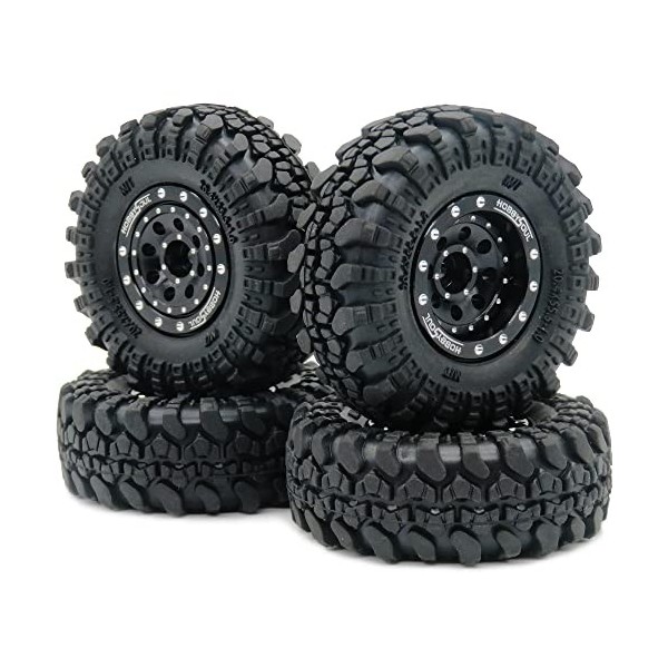 HOBBYSOUL Roues et pneus Beadlock RC 1.0 réglables décalés, pneus et roues SCX24 bleu argenté pour 1:24 RC Crawler Axial SCX2