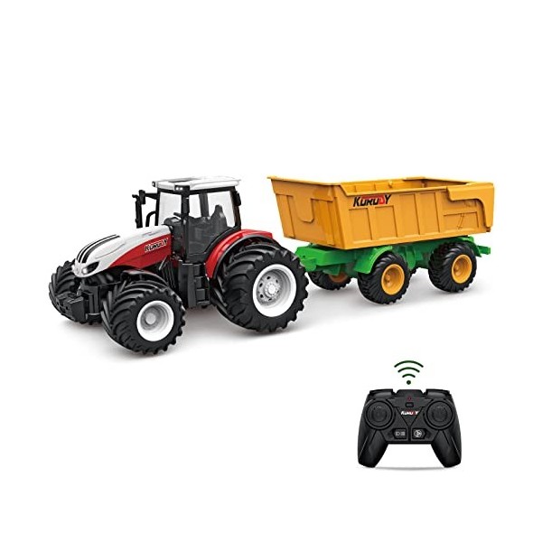 fisca Tracteur radiocommandé avec remorque, 2,4 GHz, échelle 1/24, tracteur électronique avec lumière pour enfants âgés de 5,