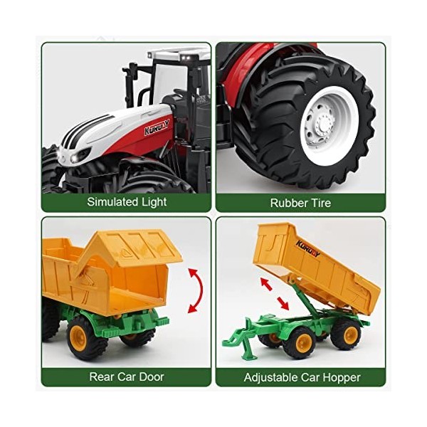 fisca Tracteur radiocommandé avec remorque, 2,4 GHz, échelle 1/24, tracteur électronique avec lumière pour enfants âgés de 5,