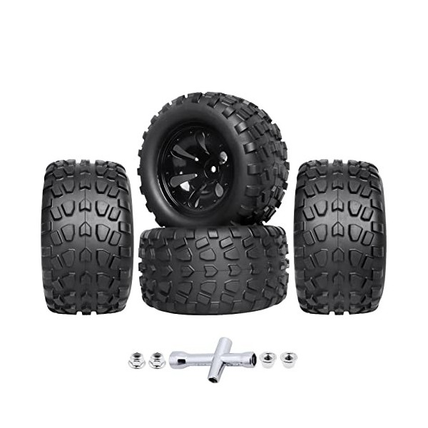 GoHobby Roues et pneus pré-collés 1/10 RC Monster Truck 12 mm Hex RC Pneus pour camion RC Traxxas Rustler Maxx Stampede Summi