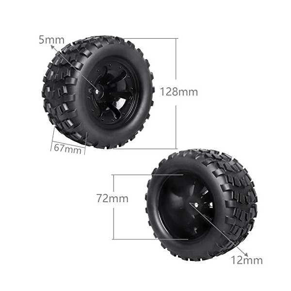 GoHobby Roues et pneus pré-collés 1/10 RC Monster Truck 12 mm Hex RC Pneus pour camion RC Traxxas Rustler Maxx Stampede Summi