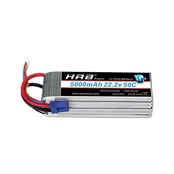 HRB RC Batterie Lipo 5000mAh 22.2V 50C 6S pour RC Hélicoptère Truck Bateau Voiture EC5 