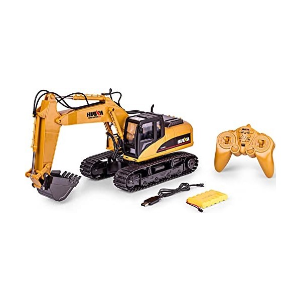 Carson Carson-500907332 1:16 excavateur sur chenilles 15 canaux 2.4G RTR, véhicule de Construction avec Fonctions Lumineuses 