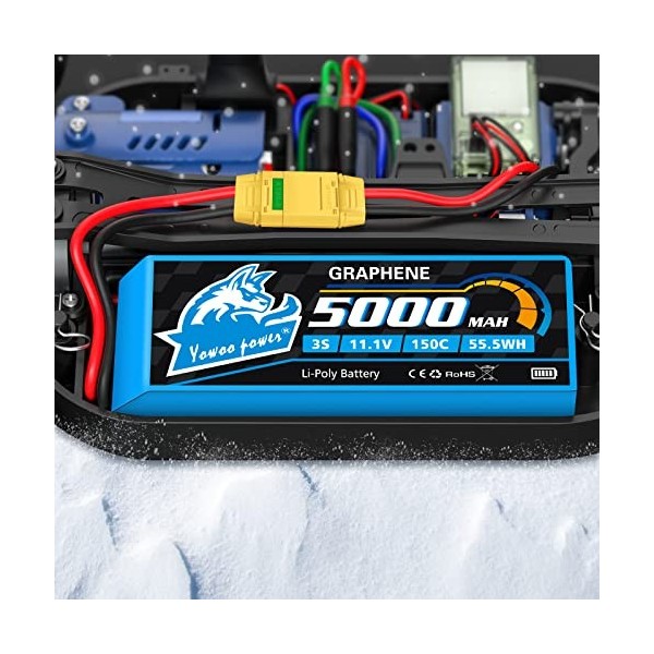 Yowoo 2 Pack 3S Lipo Batterie 5000mAh 150C 11,1V Graphène RC Batterie avec XT90S Connecteur pour 1/8 Proportional Vehicles Sl