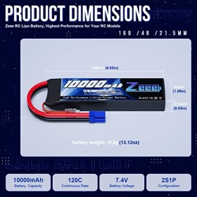 Zeee 2S Lipo Batterie 7.4V 120C 10000mAh Batterie RC avec Prise EC5 pour RC Evader BX Auto Voiture Camion Camion Truggy RC Ho