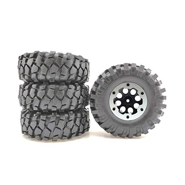 LAFEINA Ensemble de pneus Crawler RC et roues Beadlock pour voiture 1/10 RC Crawler AXIAL SCX10 Tamiya CC01 D90 argent 96 m