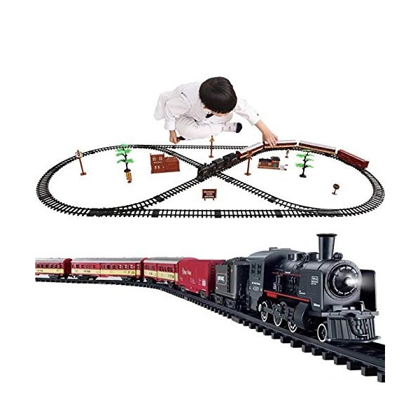 Kit de train miniature électrique pour enfants, avec sons de train réalistes, fumée légère, facile à assembler, kit de rail d