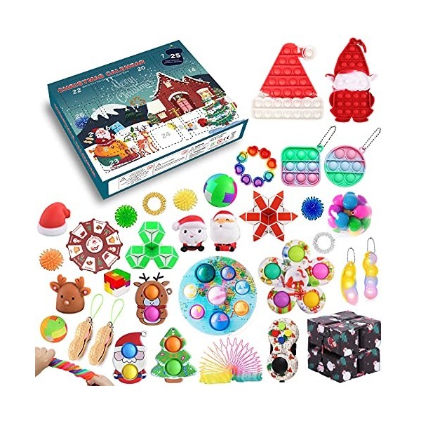 Fidget Advent Calendar 2021 Pop Toy Pack,24 Day Christmas Countdown Calendar Sensory Stress Relief Toys Pack,Surprise Xmas Gi