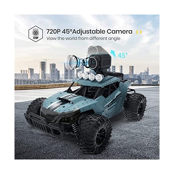 HEBXMF Voiture télécommandée tout-terrain RC Buggy 2.4G, camion RC avec caméra FPV HD 720P, véhicule RC descalade à grande v