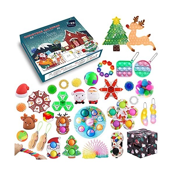 Fidget Advent Calendar 2021 Pop Toy Pack,24 Day Christmas Countdown Calendar Sensory Stress Relief Toys Pack,Surprise Xmas Gi