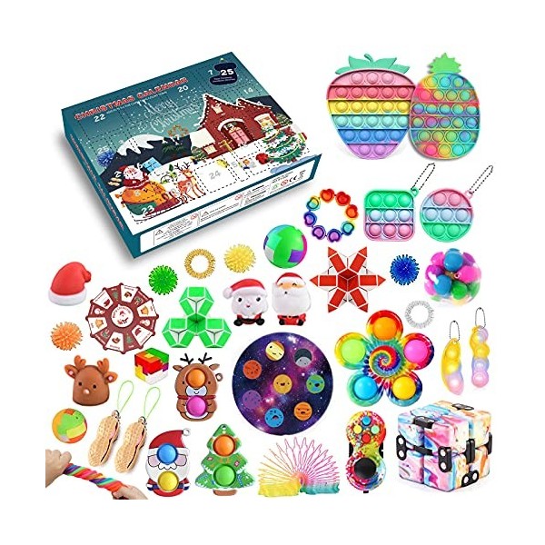 Fidget Advent Calendar 2021 Pop Toy Pack,24 Day Christmas Countdown Calendar Sensory Stress Relief Toys Pack,Surprise Xmas Gi